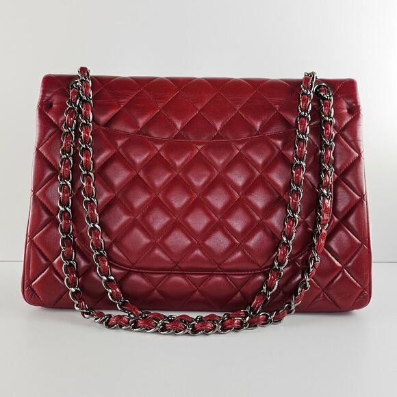 Chanel Burgundy Red Maxi Lambskin Classic Flap Bag - Picture 4 of 14
